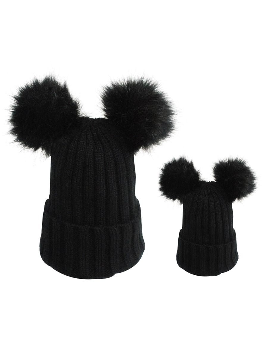 Mommy and Me Double Pom Pom Hat